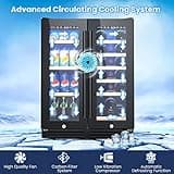 COSTWAY Dual Zone Wine Beverage Refrigerator, 120L Double Door Commercial Bottle Fridge with LED Lighting, 2 Independent Control Zones, Removable Shelves & Safety Lock, Back Bar Drink Fridge