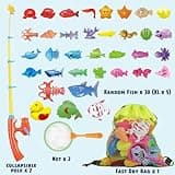 CozyBomB Magnetic Fishing Toys Game Set for Kids for Bath Time Pool Party with Pole Rod Net, Plastic Floating Fish - Toddler Education Teaching Christmas Birthday Gifts for Kids Ocean Sea Animals
