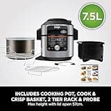 Ninja Foodi MAX 15-in-1 SmartLid Multi-Cooker 7.5L with Digital Probe, Electric Pressure Cooker & Air Fryer, Slow Cook and more, Cooks 6 Portions, Stainless Steel/Black OL750UK