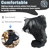 COOU Steel Toe Cap Boots Mens Womens Waterproof Work Boots Anti Slip Comfortable Safety Trainers with Swivel Buckle Shoelaces Black