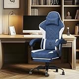 PZDO Gaming Chairs for Adults, Technical Fabric with Footrest, Gamer Chair with Height Adjustable 360° Swivel Seat, Ergonomic Computer Recliner Chair for Teens, 150 kg, Blue
