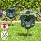 Pestbye® Battery Operated Motion Activated Waterproof Cat Repellent - Quick Fix Ultrasonic Cat Scarer with Ground Stake - Set of 2