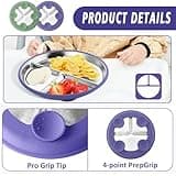 TELAIN Stainless Steel Kids Plates with Sections and Silicone Suction Base, 2 Piece Baby Plates in Green and Purple, Unbreakable and Dishwasher Safe for Stress-Free Meals