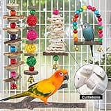 Bird Perch & Toys - 6 Pack Accessories, Wooden Chew Toys & Perch Stand for Parakeet, Conure, Cockatiel, Lovebird, Parrotlet, Budgie, Finches & Other Small to Medium Sized Birds
