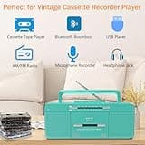 Retro Cassette Player Recorder, Portable Tape Player with USB/Bluetooth/AM/FM Radio Stereo, Built-in Microphone Recorder,Cassette to MP3 Converter, Dual Big Speaker,Earphone Jack,Retro (Teal)