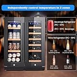 COSTWAY Dual Zone Wine Beverage Refrigerator, 120L Double Door Commercial Bottle Fridge with LED Lighting, 2 Independent Control Zones, Removable Shelves & Safety Lock, Back Bar Drink Fridge