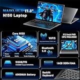 NAIKLULU 17.3 Inch Laptop 2025, 13th Gen Twin Lake Processor N150 (1.2GHz to 3.6GHz), RAM 16GB SSD 512GB Pc Computer, 1920x1080P/Webcam/Backlit Full Keyboard/Touchpad, Student/Home/Business/TF Card
