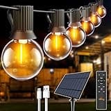 Ollny Solar Lights Outdoor Garden 10m Waterproof Festoon Light with Remote, USB LED String with 3 Modes 16+1 G40 Shatterproof Bulbs, Lighting for Outside Pergola Gazebo Patio Yard Porch Party Decor