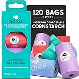 Adios - Compostable Dog Poop Bags, 120 Count (8 Rolls) - Rainbow Colours - Extra Thick, Leakproof, Odour Proof Dog Waste Bags - Made from Compostable Cornstarch - Easy Tear Rolls