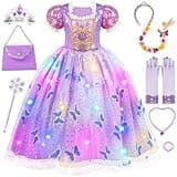 WIKITOT Princess Costumes for Girls, Light Up Princess Dress Up for Girls Aged 3 to10, Purple Fancy Dress for Kids & Toddlers Halloween Costumes(M)
