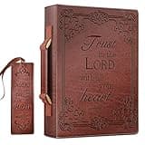 FINPAC Classic Bible Cover, Large PU Leather Carrying Book Case Church Bag Bible Protective with Handle, Gift for Men, Women, Father, Mother, Friends [Trust in The Lord] -Brown