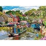 Gibsons River Retreat 1000 Piece Jigsaw Puzzle Beautiful Colourful Artwork Canal Boats Nostalgic Sustainable Jigsaw Puzzle for Adults Teens Premium 100% Recycled Board Great Gift | Gibsons Games