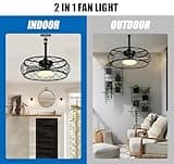 MUMENG 20Inch Plug-in Ceiling Fan Lights with Hanging Hook,Dimmable Home Fan Lights with 3 Color Temperature,Remote Control Hanging Light for Indoor and Outdoor with 16ft Power Cord(IP64 Waterproof)