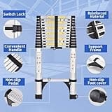 JADDUO Telescopic Ladder 5.0 m, Extendable Steps, Aluminium Extendable Ladder, DIY, Foldable, Extendable, Unique Right, Multifunctional Ladder, Load Capacity 150 kg, Step Distance 30 cm