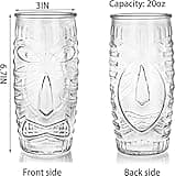 Jucoan 6 Pack 20oz/600 ml Modern Bar Tiki Glasses Tiki Cup Tiki Mug, Double Old Fashioned Glass, Hawaiian Style Glass, Perfect for Mai Tai, Exotic Zombie Cocktails, Tropical Island Drinks
