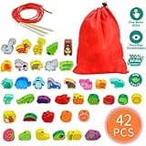 Toys for 2 Year Olds Boys Girls, Threading Toys for 2 Year Olds Toddlers Animals Fruits Vegetables String Lacing Beads Wooden Toys, Montessori Educational Toys Gifts for 3 4 5 Year Olds Kids