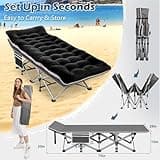 Camping Bed for Adults with Mattress: Folding Bed with Comfortable Cushion, Portable & Compact Camping Cot with Storage Bag for Sleeping, Folding camp bed for Outdoor Travel