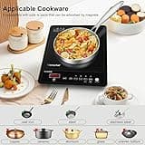 AMZCHEF Single Induction Hob, Portable Induction Hob, 10 Temperature Settings and Power levels from 300W to 2000W, Black Frosted Glass Panel,Sensitive Press Control, 3-hour Timer