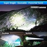 Jayxinli Torches LED Super Bright 500000 Lumen Rechargeable, Powerful Torch 3 Light Modes, Zoomable, High Power Bright Torch