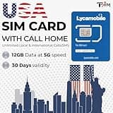 USA SIM Card for travel to the US. Unlimited Local and International calls/texts. Call home for free! Updated 5G Plan with Hotspot/Tethering! 12GB x 1 month