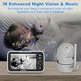 HelloBaby Baby Monitor with Camera and Night Vision, 5''Display with 30-Hour Battery, Pan-Tilt-Zoom Video Baby Monitor No WiFi, 2-Way Talk, Temperature, 8 Lullabies and 1000ft Range