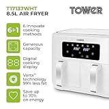 Tower T17137WHT Vortx 8.5L Dual Basket Air Fryer with Dual Cook Function, 2400W, White & Chrome
