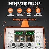 HITBOX 6 in 1 MIG Welder Gas 250A 240V LED Digital MIG Welding Machine Flux Solid Wire MIG ARC Lift TIG Inverter Welders, Aluminum Weldable(MIG250)