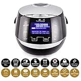 Yum Asia Sakura Rice Cooker with Ceramic Bowl and Advanced Fuzzy Logic (8 cup, 1.5 litre) 6 Rice Cook Functions, 6 Multicook Functions, Motouch LED Display, 220-240V UK/EU Power (Black and Silver)