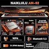 NAIKLULU 16 Inch 2025 Gamer Laptop R-7 5825U Processor (2.0 to 4.5 Ghz), 16GB RAM 1TB SSD Gaming Notebook Computer with Backlit Keyboard/Fingerprint Unlocking/Type-C/Webcam/Touchpad/51.97Wh/Wifi 6