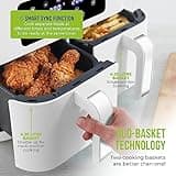 Tower T17137WHT Vortx 8.5L Dual Basket Air Fryer with Dual Cook Function, 2400W, White & Chrome