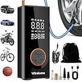 Cordless Tyre Inflator Portable Air Compressor Digital Car Tire Pump DC 12V 150 PSI Electric Air Pump for Vehicle Tyres/Bike/Inflatables with Preset and Auto Shutoff Function/ 4 Nozzles/LED Light