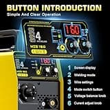 160A MIG Welder 4 in 1 Semi-Automatically Synergy Gas MIG/Gasless MIG/ARC/Lift TIG MIG Welding Machine with Solid Core Flux Core Wires, Yellow
