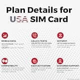 USA SIM Card for travel to the US. Unlimited Local and International calls/texts. Call home for free! Updated 5G Plan with Hotspot/Tethering! 12GB x 1 month