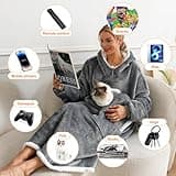 Elaxi Oversized Blanket Hoodie, Soft Sherpa Hooded Wearable Blanket with Sleeves, Pockets Fleece Warm Wearable Throw Giant Sweatshirt for Women and Men