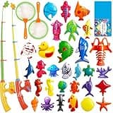 CozyBomB Magnetic Fishing Toys Game Set for Kids for Bath Time Pool Party with Pole Rod Net, Plastic Floating Fish - Toddler Education Teaching Christmas Birthday Gifts for Kids Ocean Sea Animals
