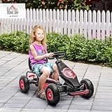 HOMCOM Children Pedal Go Kart, Raving Go Kart with Adjustable Seat, Inflatable Tyres, Shock Aborb, Handbrake, for Ages 5-12 Years - Red
