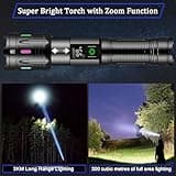 Torches LED Super Bright 1000000 Lumen, Rechargeable Torch with LCD Power Display and Zoomable, High Powered LED Torch 5 Light Modes, Powerful Tactical Torches for Camping, Dog Walking