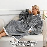 Elaxi Oversized Blanket Hoodie, Soft Sherpa Hooded Wearable Blanket with Sleeves, Pockets Fleece Warm Wearable Throw Giant Sweatshirt for Women and Men