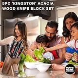 Taylors Eye Witness 6 PCE Kitchen Knife Block Set - 5 Useful Knives, Acacia Wood Block. Stainless Steel Precision, Full Tang & Durable. Including Paring, Veg, Chef, Bread & Carving Knives