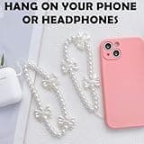 DKDDSSS 4 Pcs Phone Charm, Beaded Bracelet Strap, White Pearl Bow Cell Charms, Cute Chain Mobile Wrist Straps for Girls Women (White)