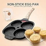 Bobikuke Pancake Pan Non Stick, 4 Hole Egg Frying Pan with Lid Burger Pan Multi Aluminum Fried Egg Pan for Breakfast - Black