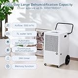 Megonia C9W 120L/Day Commercial/Residential Dehumidifier: White, 300m2/600m3, 7L Tank, 500m³/h Air Flow, 715W, Adjustable Humidity Control, Digital Display, Continuous Mode