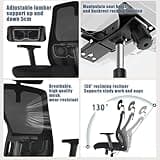 Durrafy Office Chair, Desk Chair with Adjustable Headrest, Lumbar support and Liftable Armrest, High Back Ergonomic Office Chair, Breathable Mesh Backrest for Comfort, Computer Chair for Home/Office