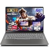 2025 16 Inch 2.5K IPS Gaming Laptop Computer, AMD Ryzen 7 6800H (Up to 4.7GHz), 16GB DDR5 512GB SSD, AMD Radeon 680M, WiFi 6, Type-C, Webcam, Fingerprint, Backlit Keyboard, Windows 11 Pro w/ MS Office