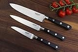 Taylors Eye Witness Professional Sabatier Knife Set 3 Piece - Paring, Utility & Chef’s Knives. Full Tang Blade. High Graded, Taper Ground Carbon Steel. Sharper for Longer. Triple Rivet Handles