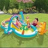 Outdoor Inflatable Swimming Pool with Slide for Children - Garden Paddling Pool with Kids Toys - Water Play Center with Water Sprinkle (333 x 229 x 112cm)