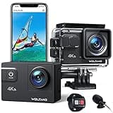 WOLFANG Action Camera 4K 60FPS 24MP GA300, WiFi 8X Zoom EIS Vlogging Camera, 40M Waterproof Underwater Camera for Snorkeling, External Mic, Remote Control and Helmet Accessories Kit for Cycling