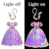 WIKITOT Princess Costumes for Girls, Light Up Princess Dress Up for Girls Aged 3 to10, Purple Fancy Dress for Kids & Toddlers Halloween Costumes(M)