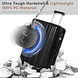 SHOWKOO Suitcase Sets 3 Hard Shell Expandable 100% Polycarbonate Lightweight Ultra Durable Carry on Travel Hand Luggage with 4 Spinner Wheels TSA Lock 20" 24" 28", Black