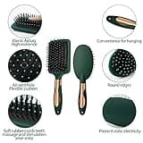 Green Anti Static Oval & Round Hair Brush Set - Massage, Detangle & Vent - Paddle Brush for Women & Men